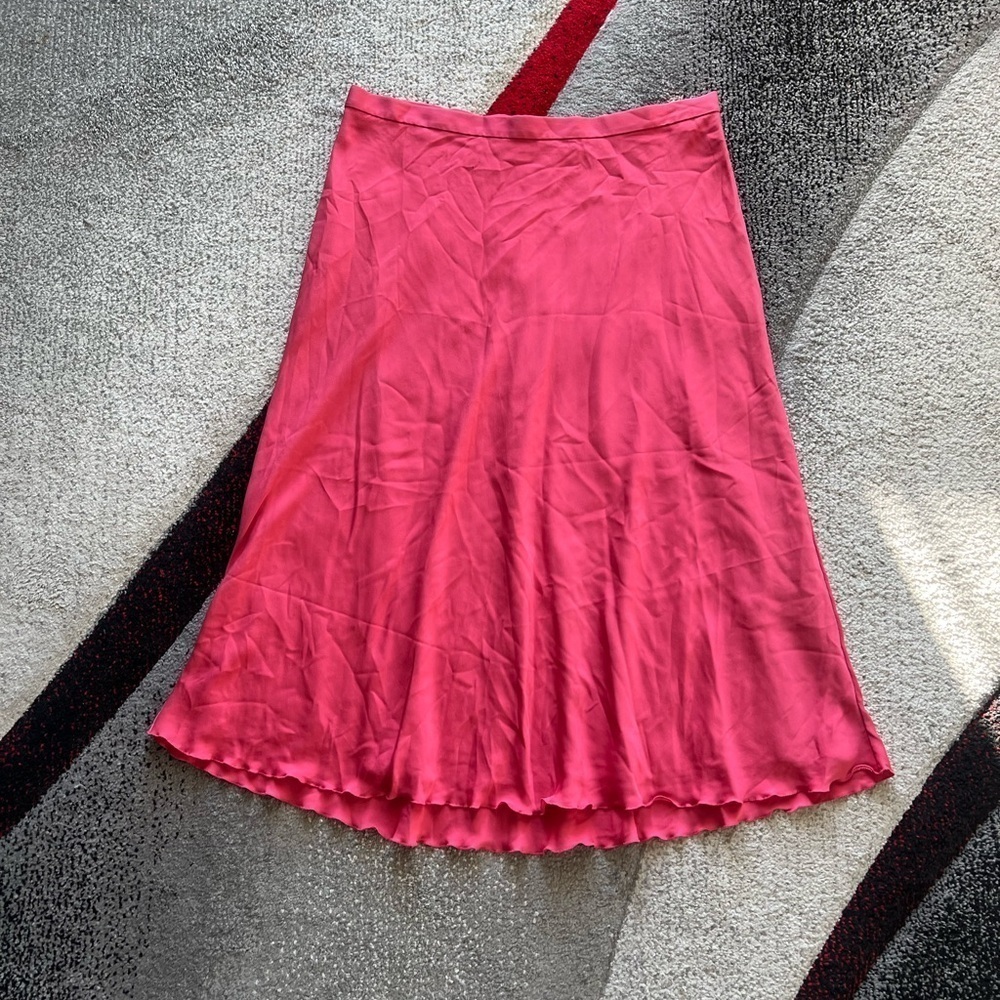 Theory Pink Ruffle Stretch Silk MIDI Skirt